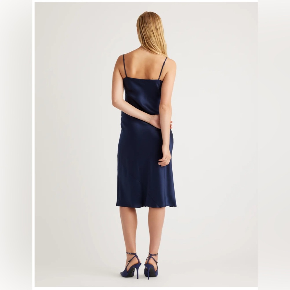 Blue 100% Washable Silk Slip Dress - Picture 2 of 4